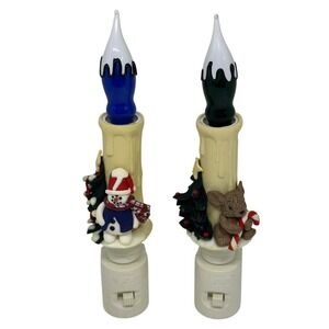 Vintage Christmas Candle Nightlight Set of 2 Snowman Teddy Bear Holiday Decor